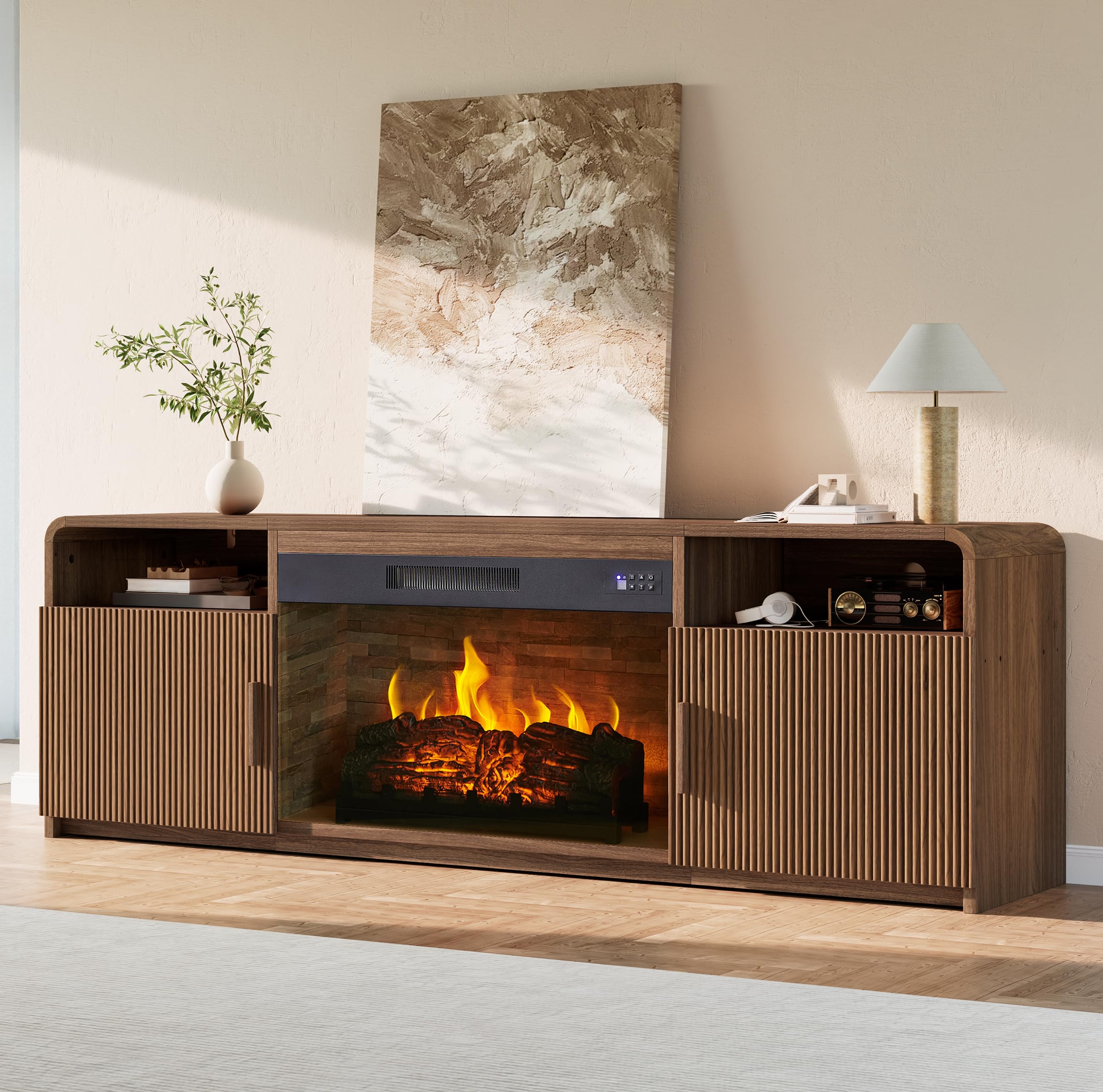 70" Fluted TV Stand with 30" Electric Fireplace
