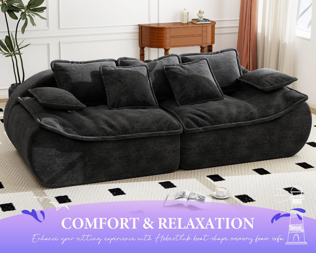 Hobestluk Sofa Couches 3-Seater Modular Sectional Sofa, 89''Comfy Loveseat with Throw, Deep Seat Small Sofa for Small Space, Memory Foam Sectional Couches for Living Room, Office, Apartment