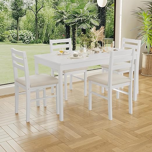 5-Piece Solid Wood Dining Table Set for 4