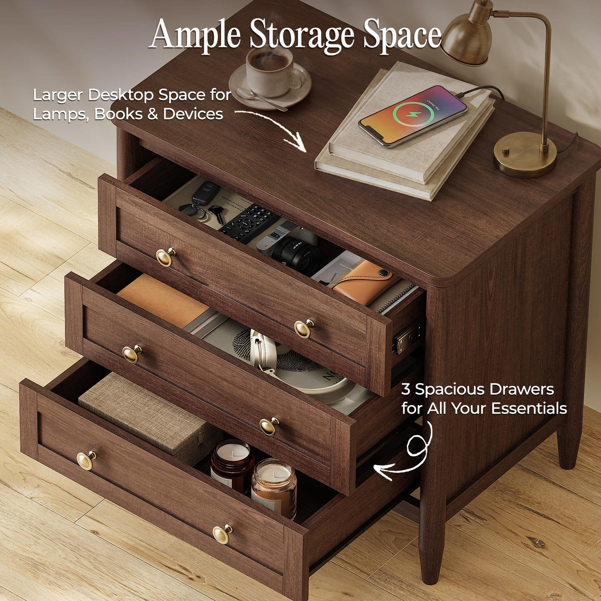 Huuger 27''H Tall Nightstands with Hidden Charging Station