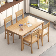 5-Piece Solid Wood Dining Table Set with Rattan Back Chairs