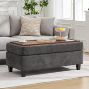 Large Storage Ottoman Bench with Flip-Top Wooden Tray