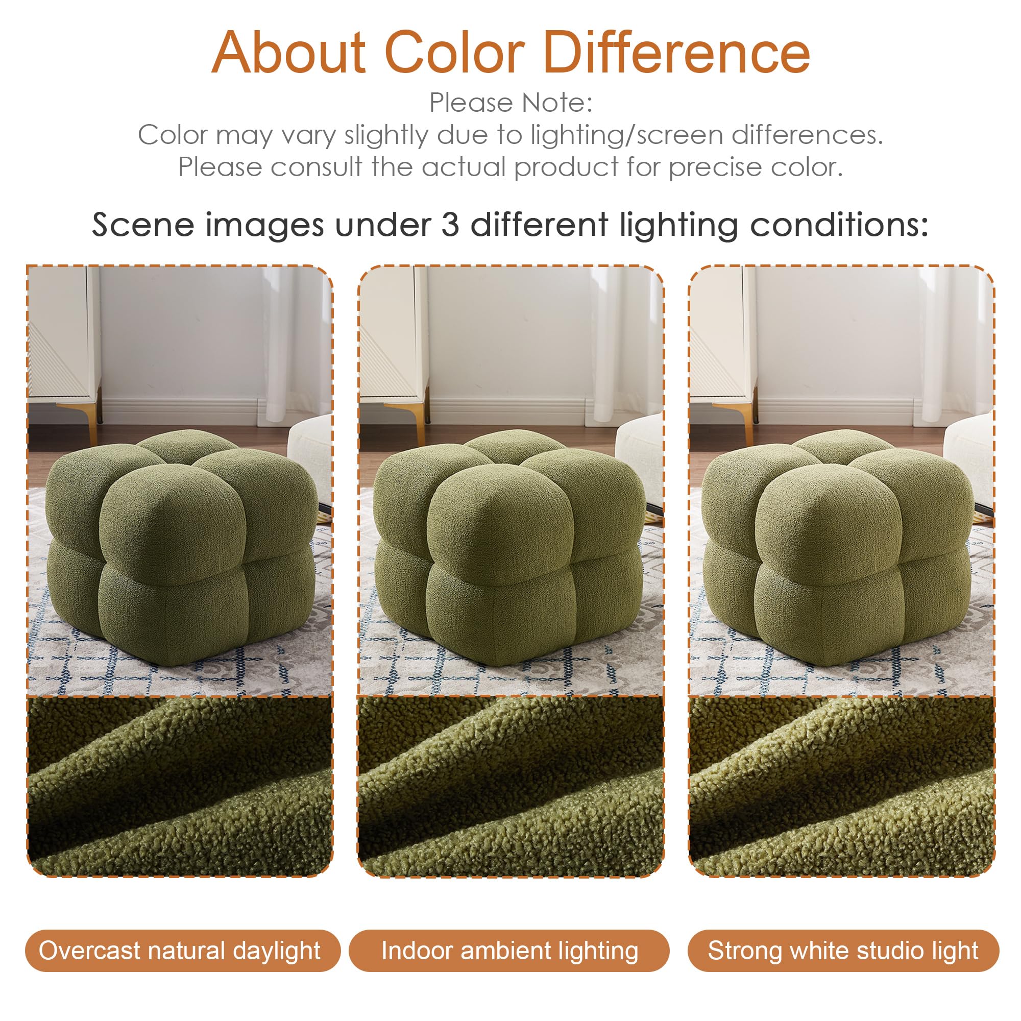ONEVOG Olive Green‌ Modern Ottoman, 21" Square Fuzzy Couch Sherpa Pouf Ottoman, Tufted Cute Boucle Fabric Foot Stools, Upholsered Footrest & Coffee Table & Vanity Chair for Living Room Bedroom, Dorm