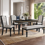Merax 6-Piece Kitchen Dining Table Set, 60" Rectangular Table with 4 High-Back Tufted Upholstered Chairs & 1 Bench, Rubberwood Legs Modern Elegant Farmhouse for Kitchen Room, Black