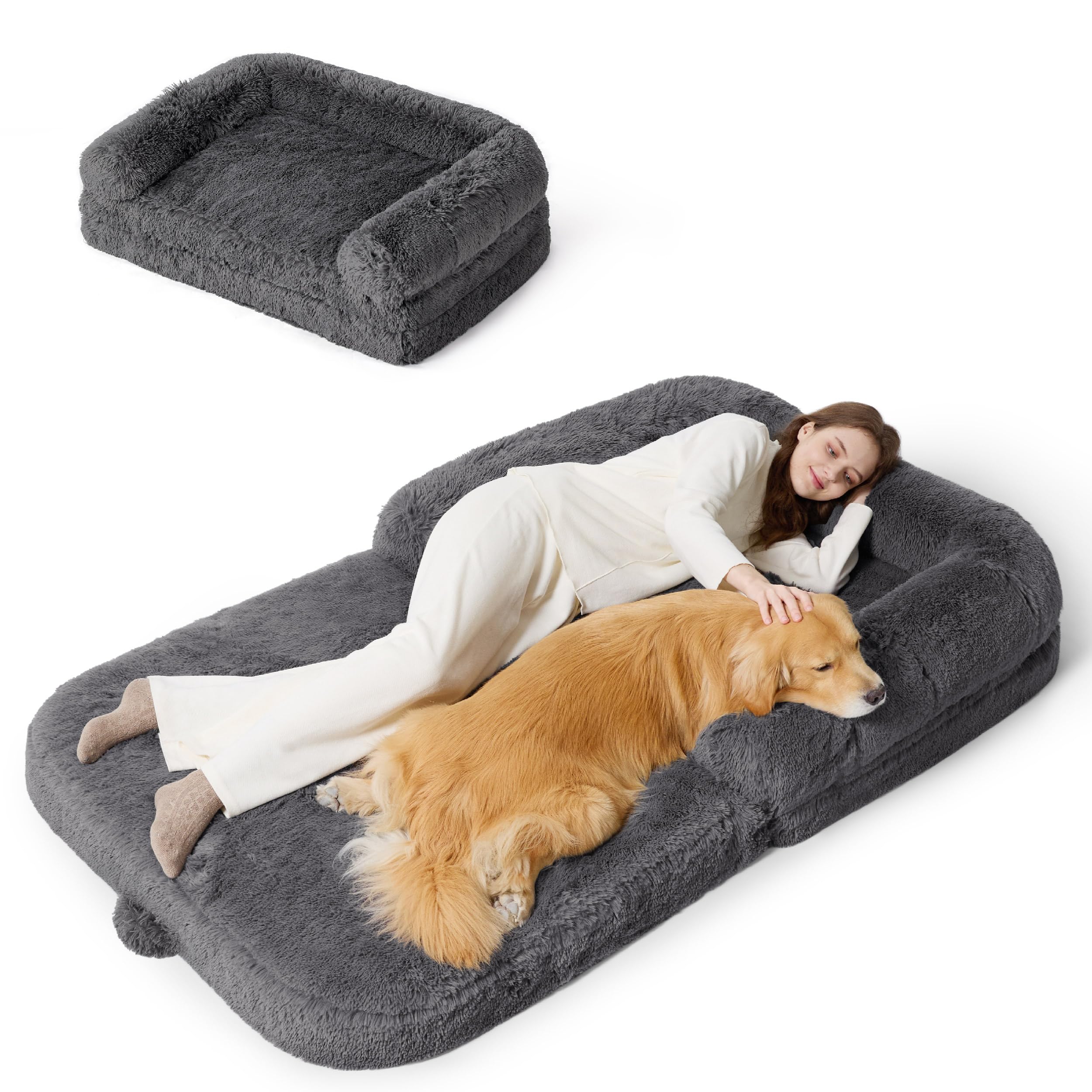 Foldable Human Dog Bed – Egg Foam, Bolster, Waterproof, Washable