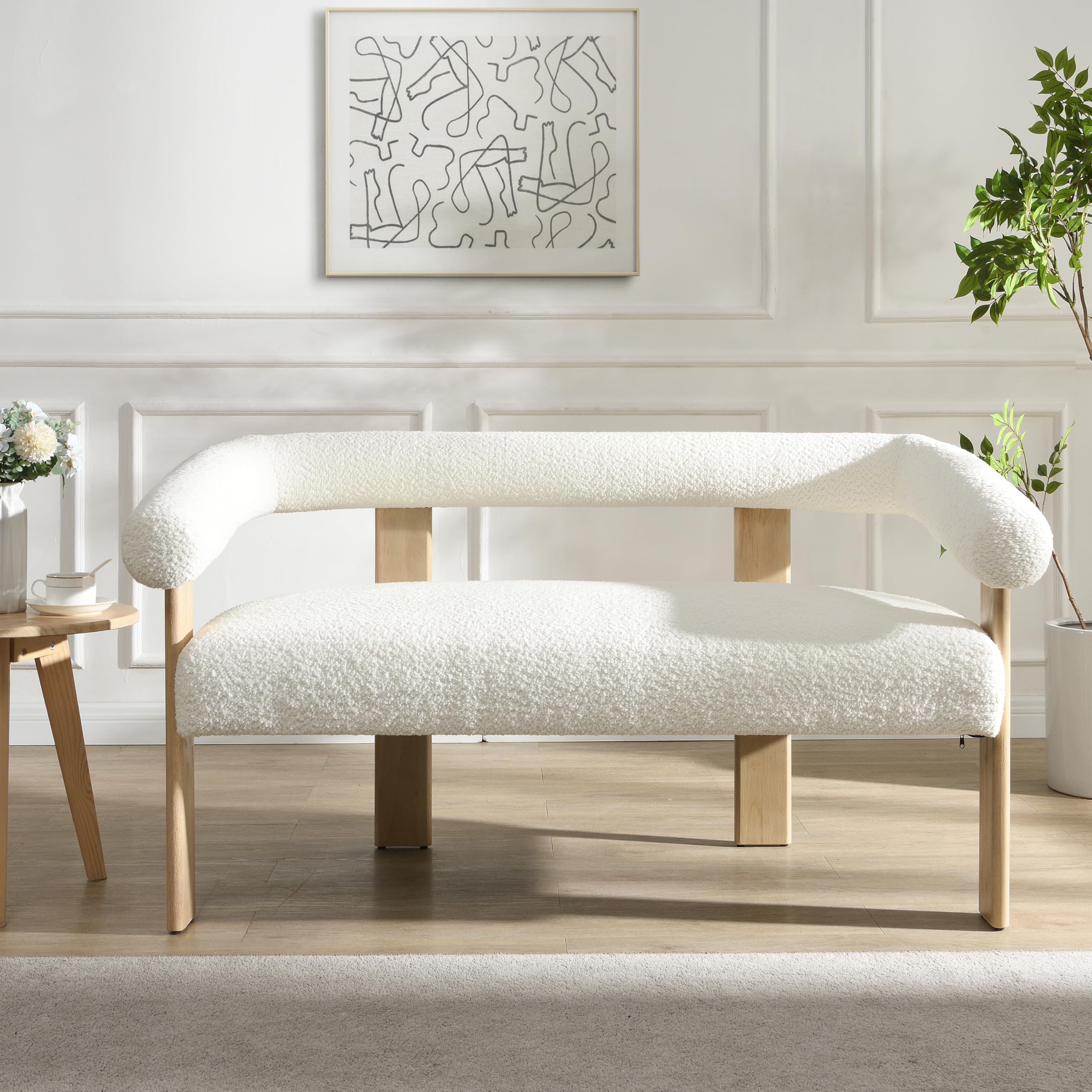 Christopher Knight Home Celen Modern Boucle Fabric Upholstered Loveseat with Round Armrest and Rubberwood Frame, Comfy Living Room 2-Seater Sofa, Space-Saving Couch for Hotel/Apartment, Beige+Natural