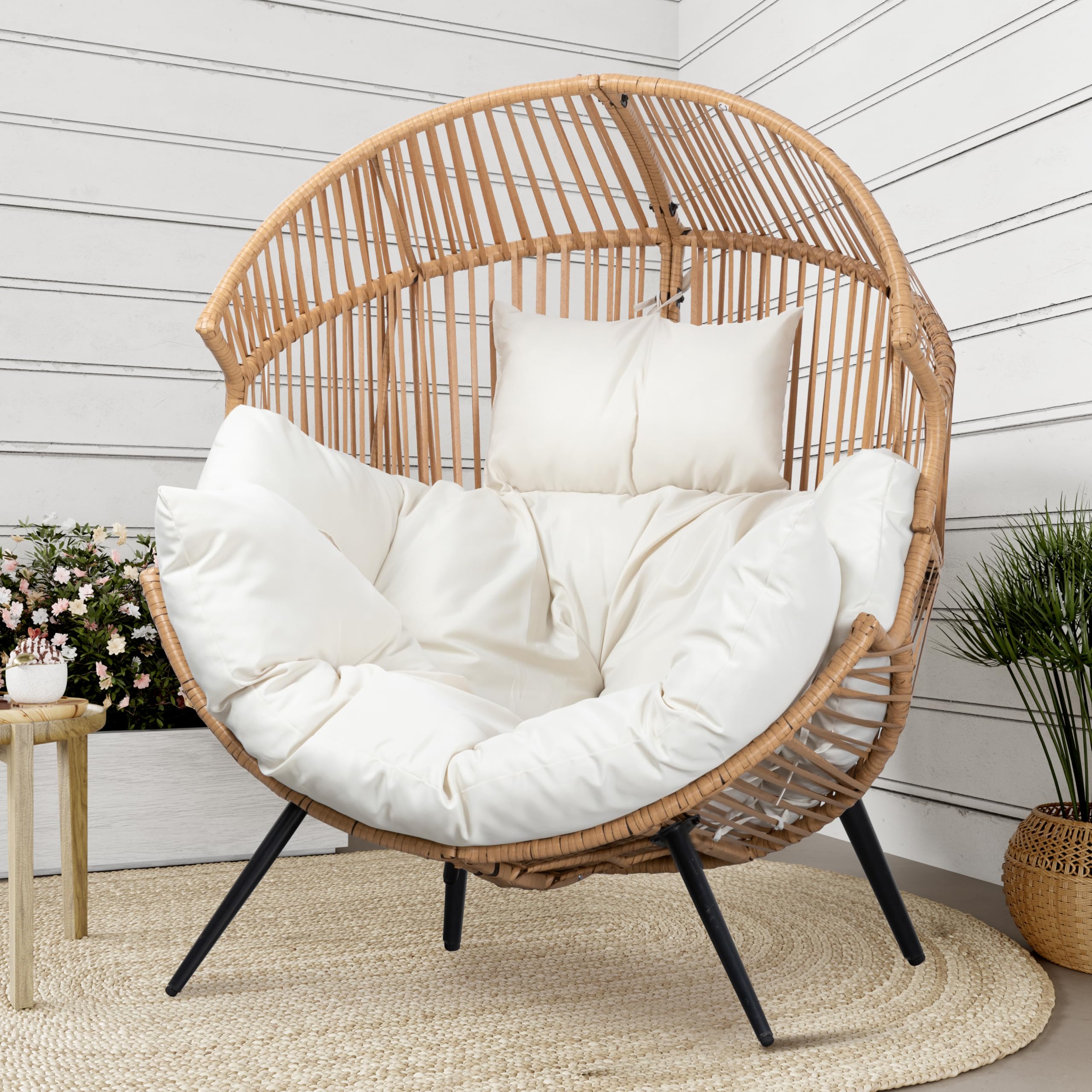 Wicker Egg Chair – Outdoor & Indoor Rattan Patio Chair with Cushion