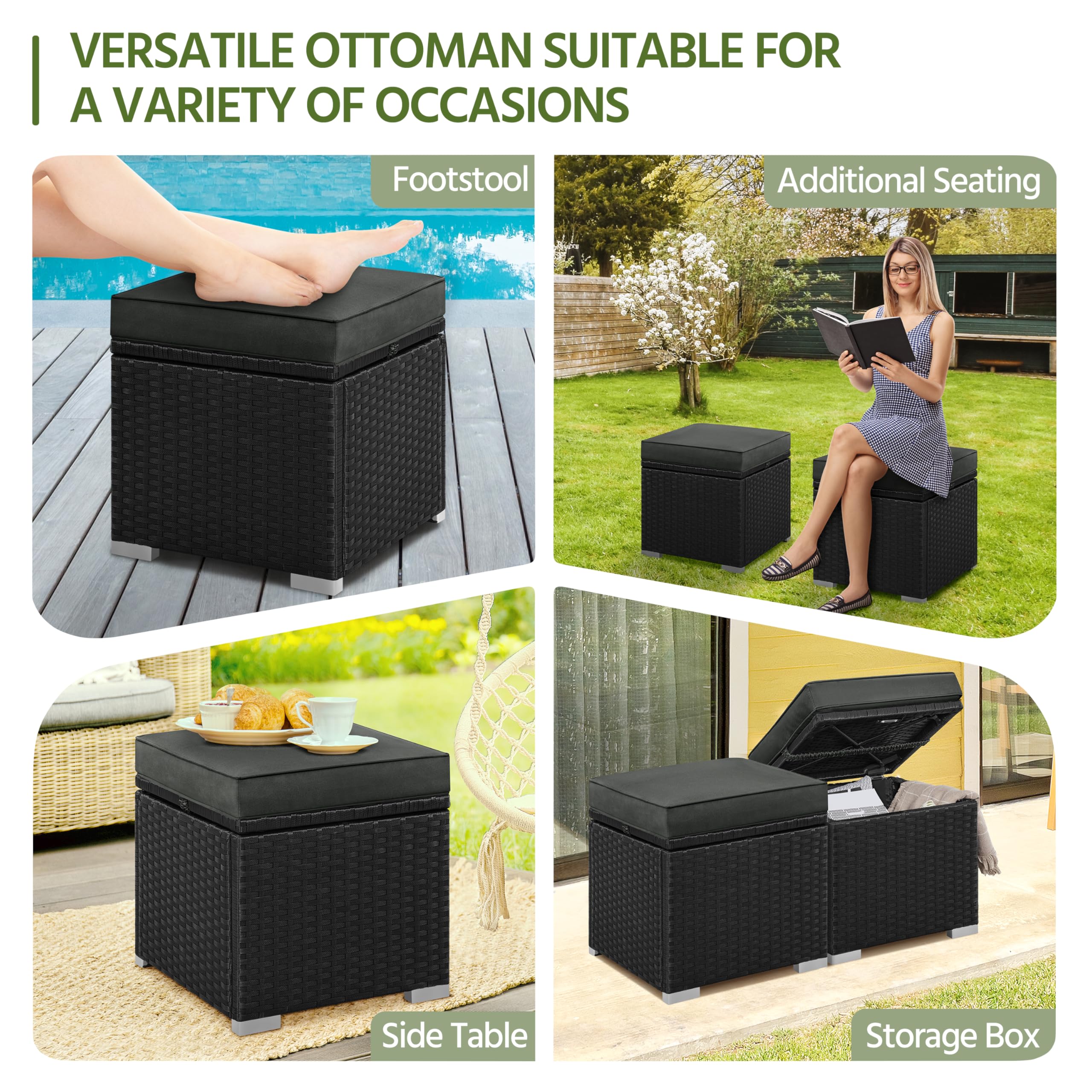 Wicker Patio Ottoman Set of 2