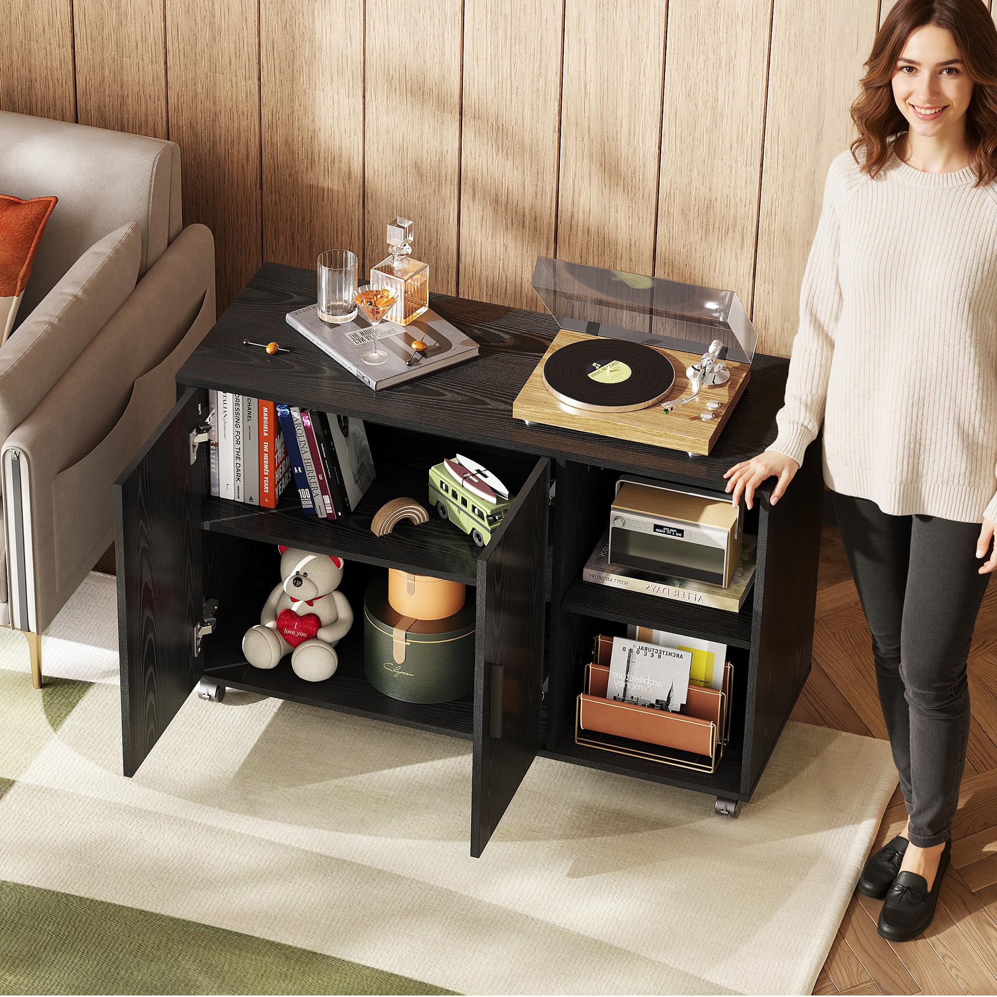 Rolling Office Storage Cabinet with Doors & Shelves