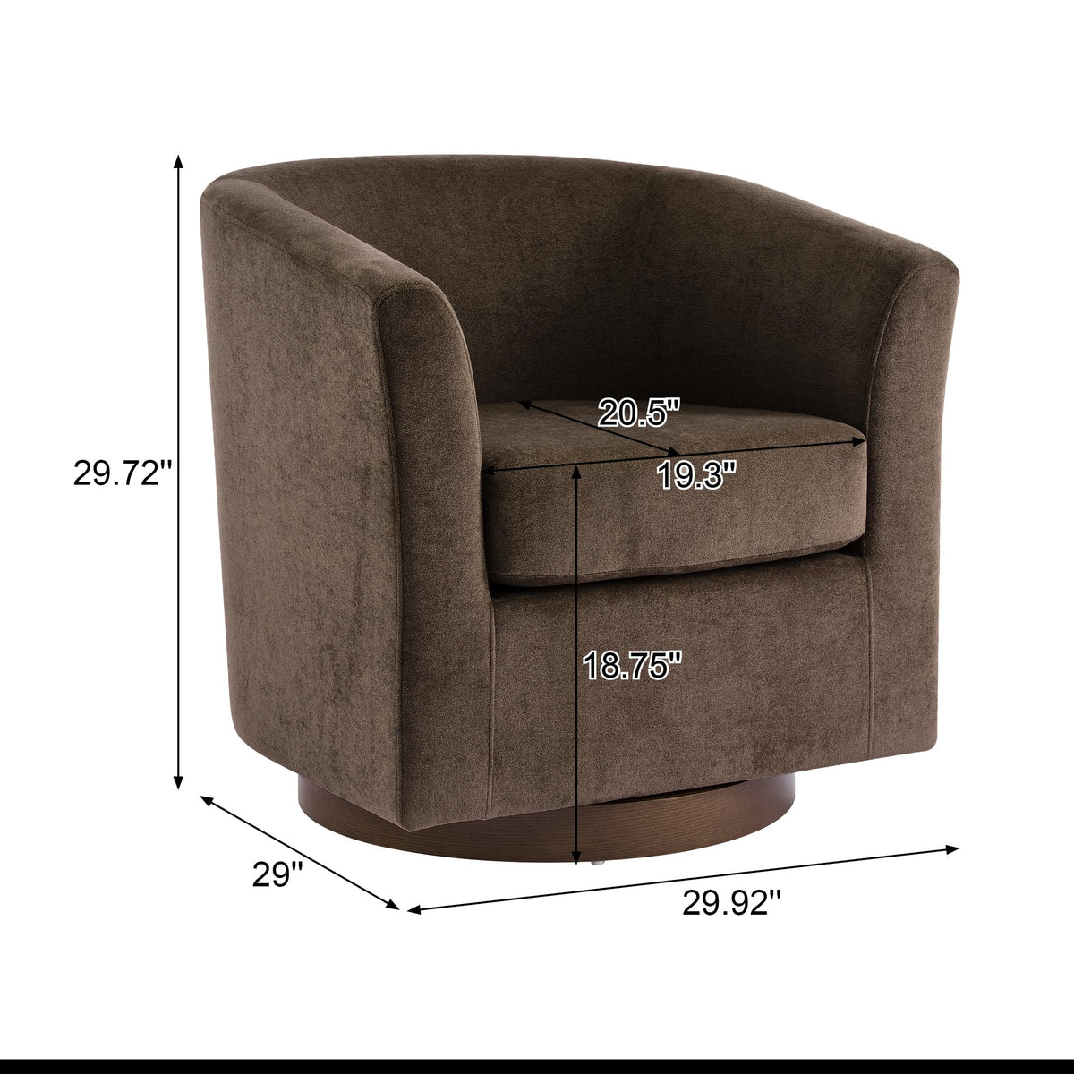 Brown Velvet Swivel Barrel Chair