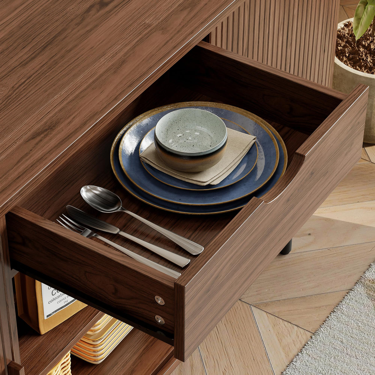 Walnut Fluted Sideboard with Power Outlets