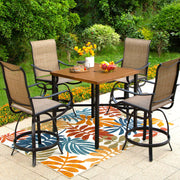 5-Piece Outdoor Patio Bar Set with Swivel Barstools & Square Table