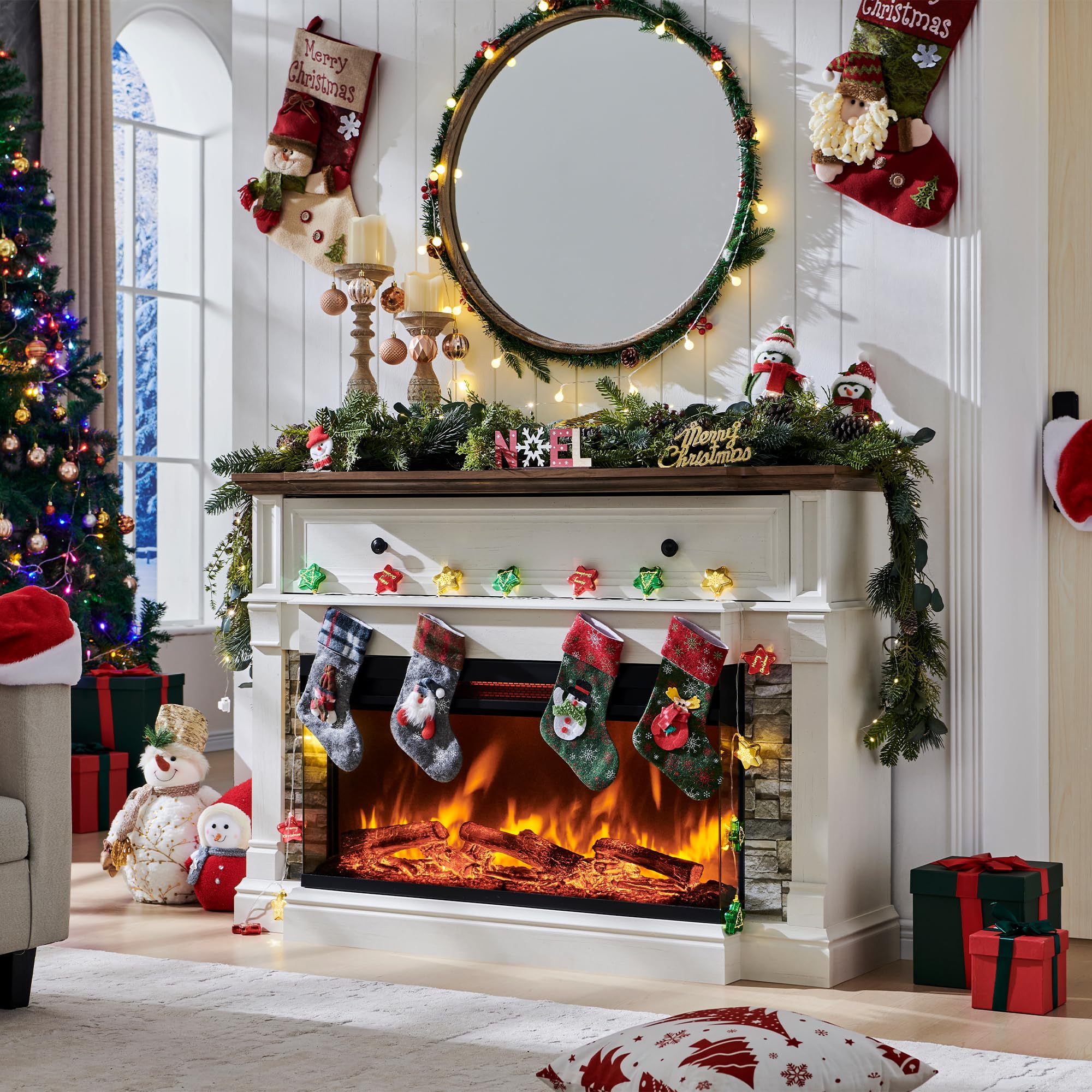 52" Electric Fireplace TV Stand with 3-Side Glass Insert