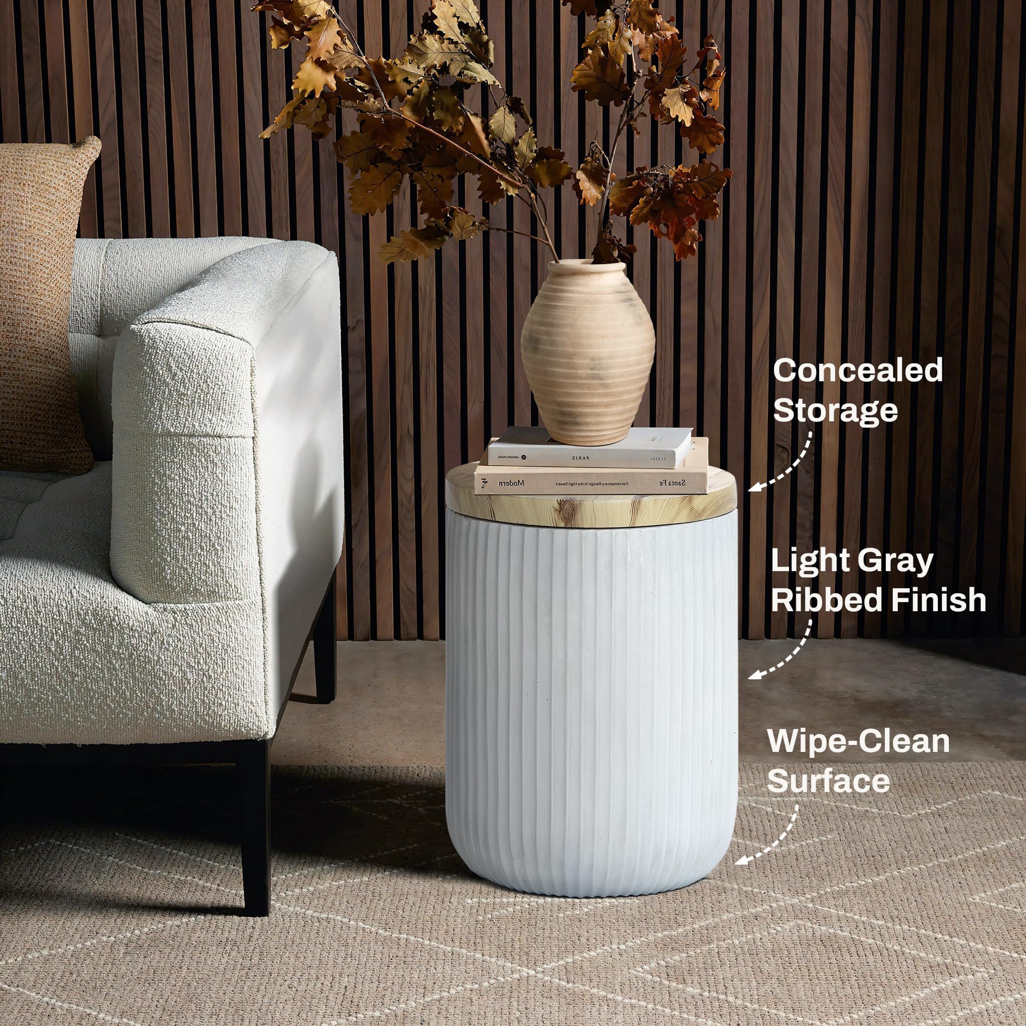 Round Outdoor Side Table with Storage