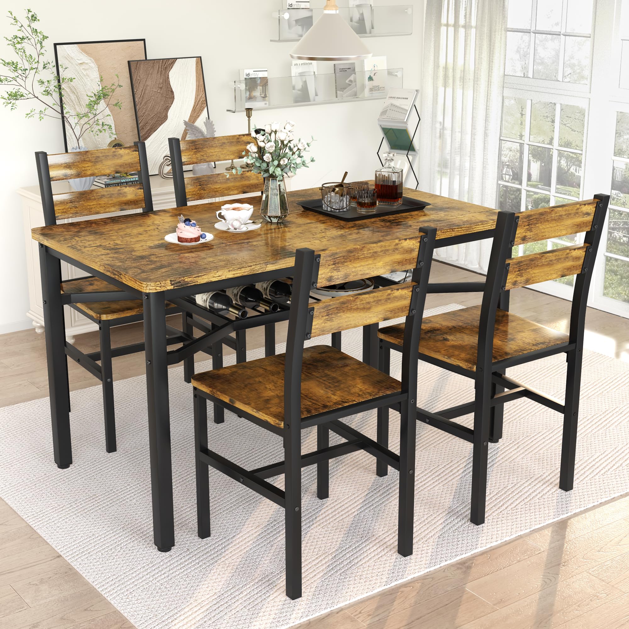 5-Piece Farmhouse Dining Table Set for 4