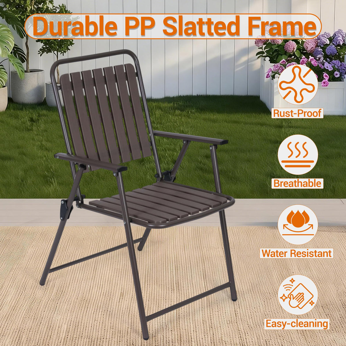3-Piece Folding Bistro Set, Space-Saving, Waterproof Chairs & Table, Brown