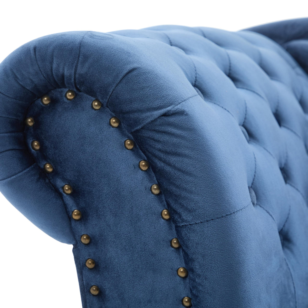 Christopher Knight Home Molan Velvet Upholstered Chaise Lounge Chair Indoor, Wooden Chaise Lounge Sofa with Scrolled Backrest, Living Room Lounge Chair with Left Armrest+Accent Pillow, Navy Blue