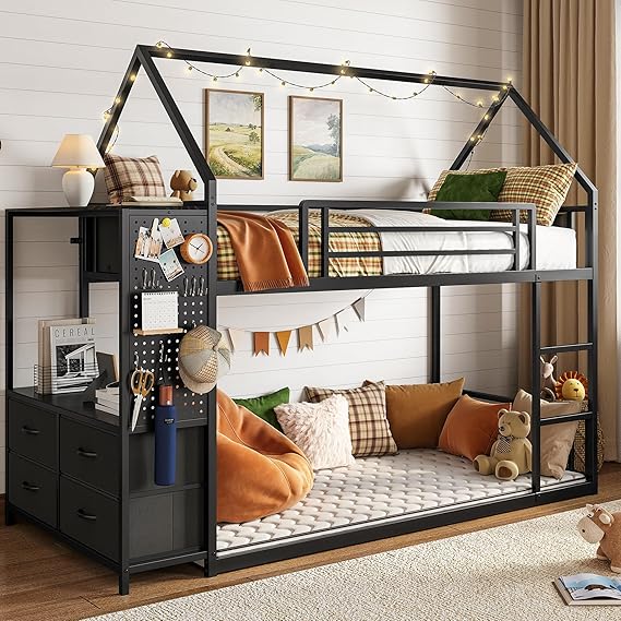 Twin Over Twin Bunk Bed with Hall Tree & Storage