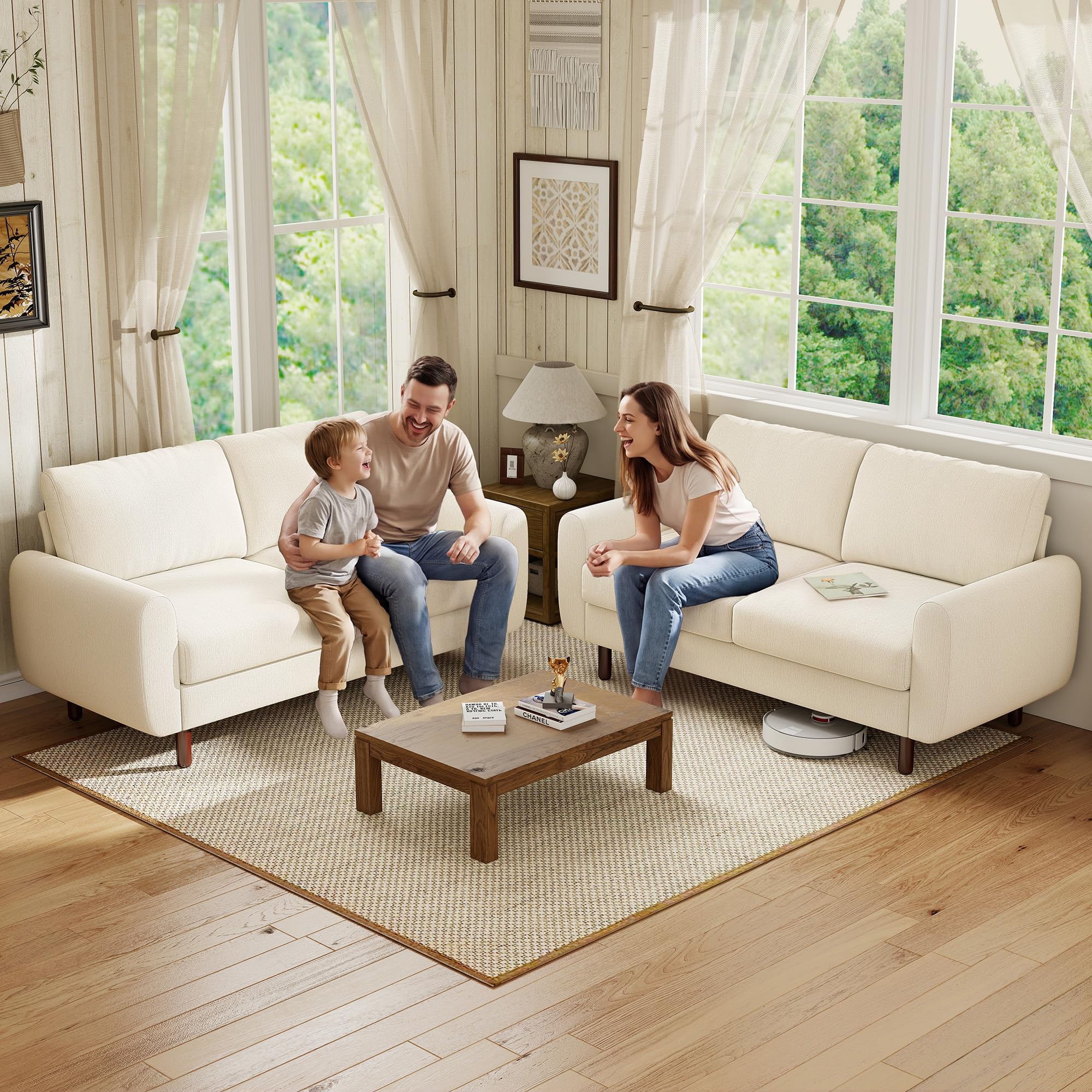 WorthFurni 68" Loveseat Sofa, Comfy Chenille Fabric Couches for Living Room with Spring Cushion and Solid Wood Frame, Modern Deep Seat Couch for Bedroom, Apartment, Office, Easy Assembly, Beige