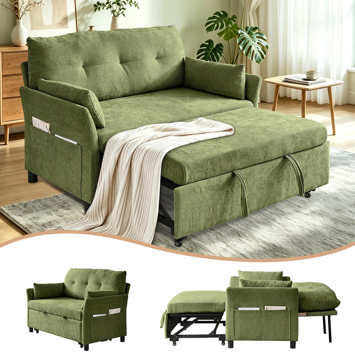Green Convertible Loveseat Sofa Bed