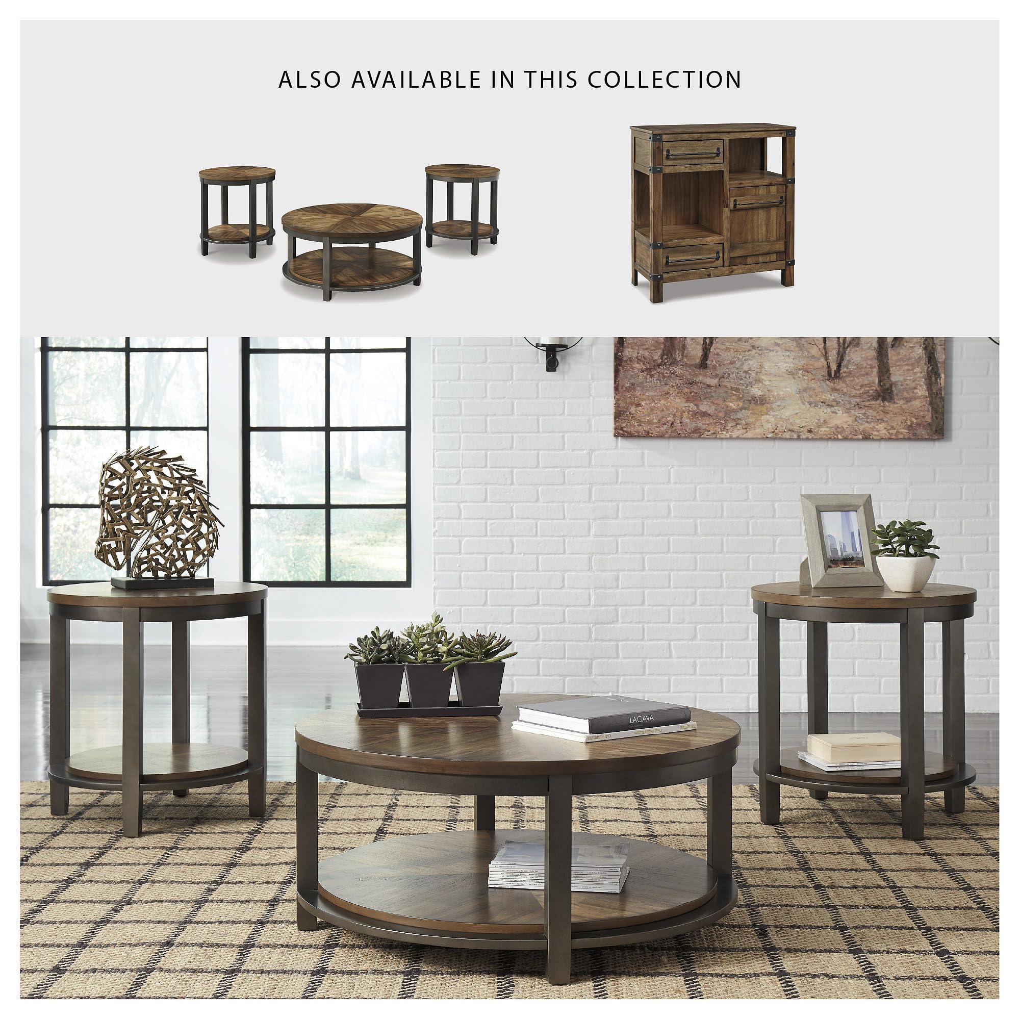 Rustic Round 3-Piece Table Set – Coffee Table & 2 End Tables