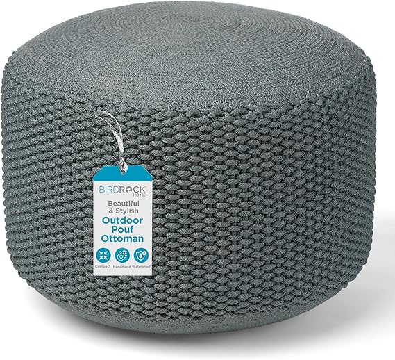 Hand-Knitted Outdoor Pouf Ottoman