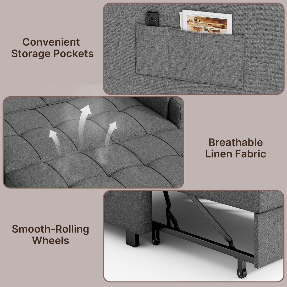 Gizoon Convertible Sofa Bed Modern Couch Bed & Small Loveseat Sleeper, Grey