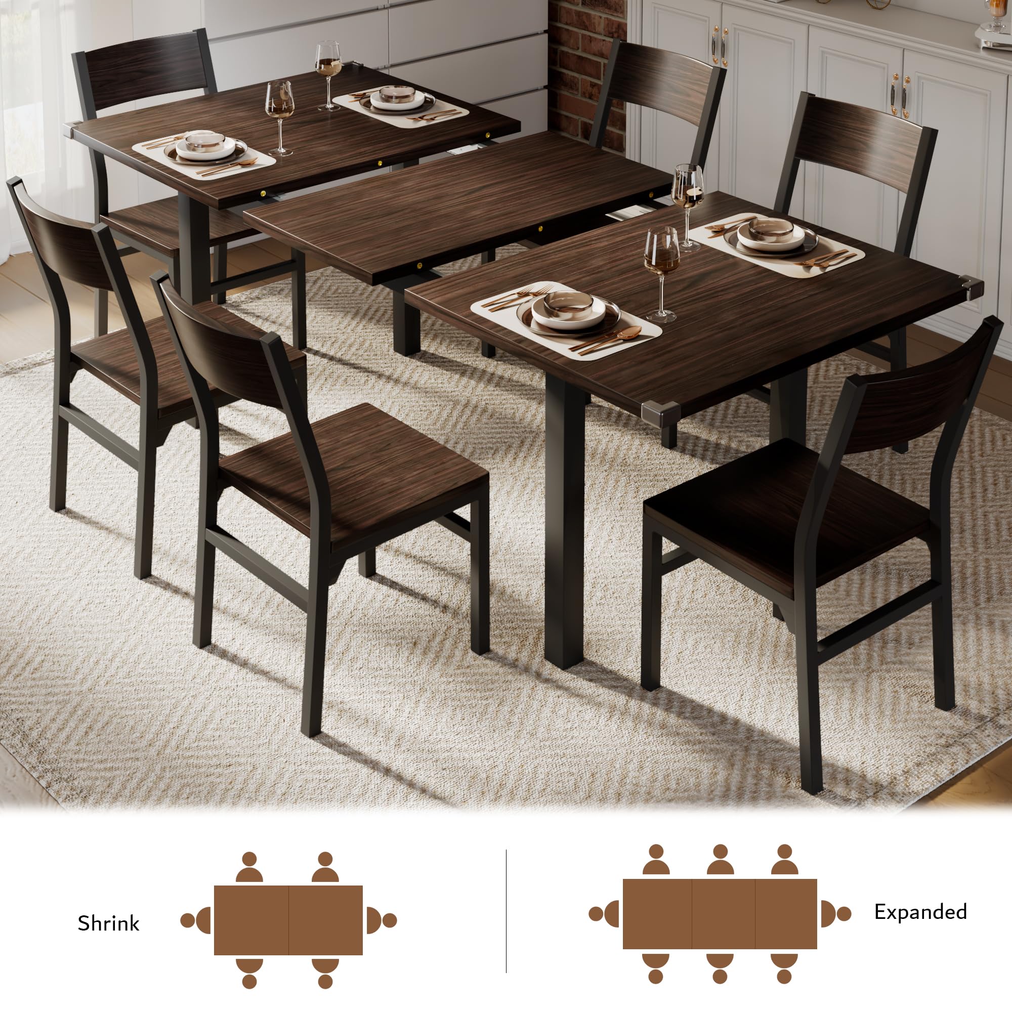 Extendable Dining Table Set with 6 Chairs