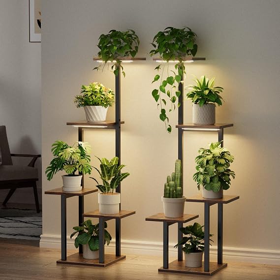 5-Tier Plant Stands with Grow Lights, Set of 2