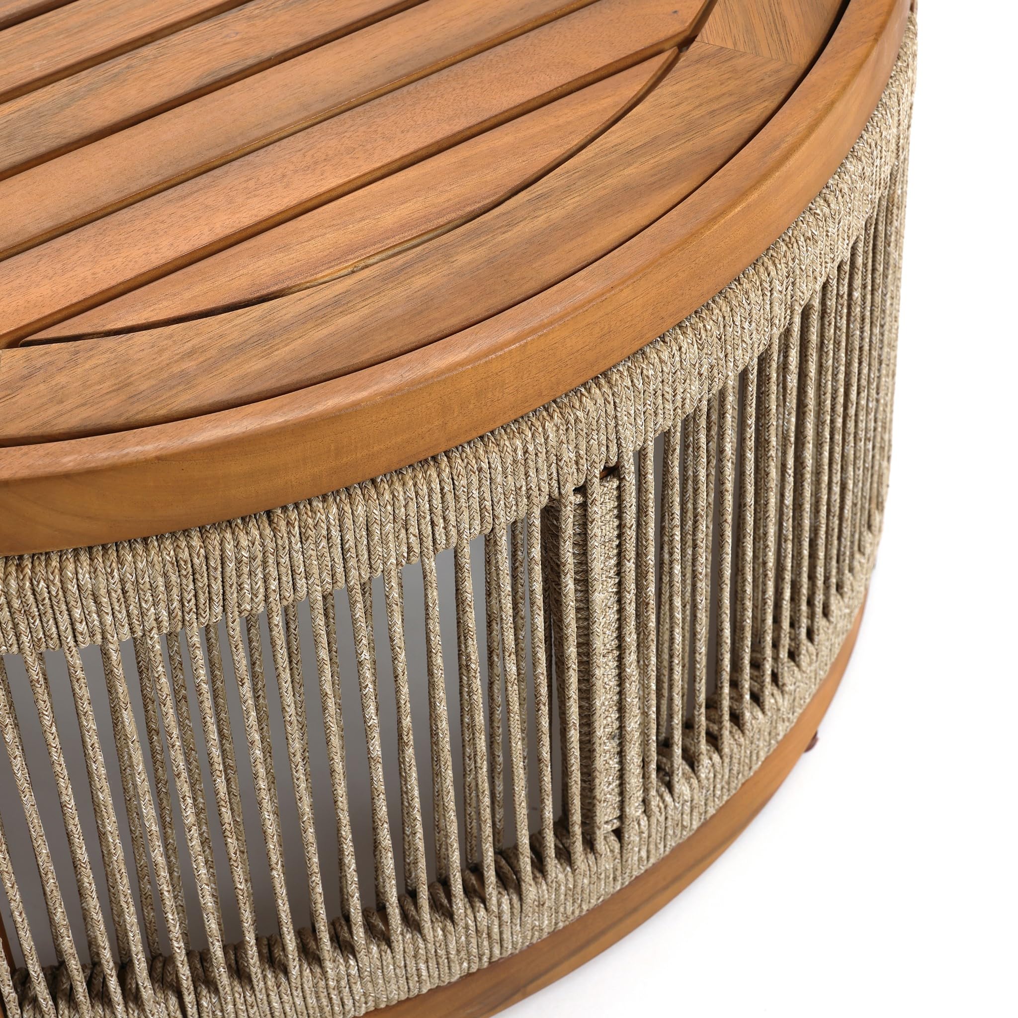 Round Acacia Wood & Rope Outdoor Coffee Table