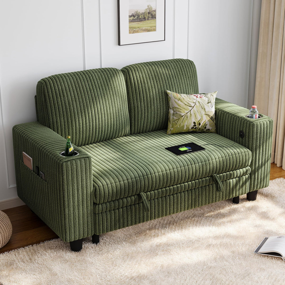 Corduroy Storage Loveseat