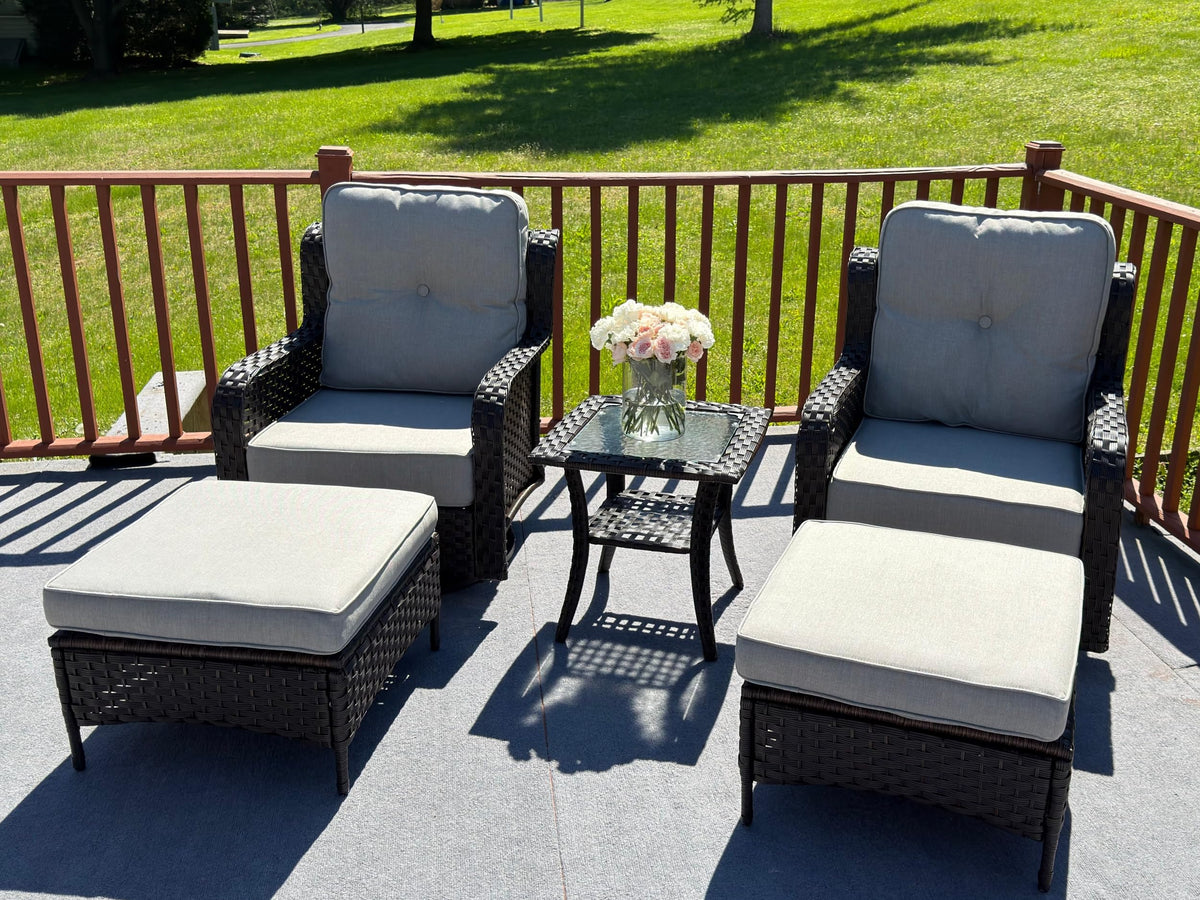 Sundale Outdoor Set of 2 Wicker Ottomans, 22.83" x 22.83" Outdoor Footrest with 4" Thick Large Cushions, All Weather Rattan Patio Ottoman for Footstool, Side Table (Grey)