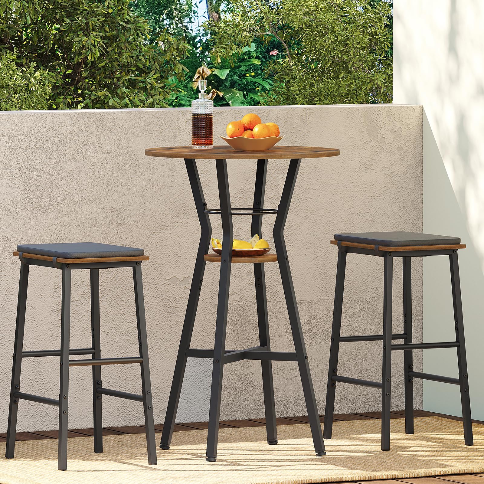 YATINEY Bar Table, 2-Tier Round High Top Table, Pub Table, Home Bar Counter Height Tables, Bistro Tables, for Kitchen, Living Room, Meeting Room, Pub, Rustic Brown and Black BT03BR