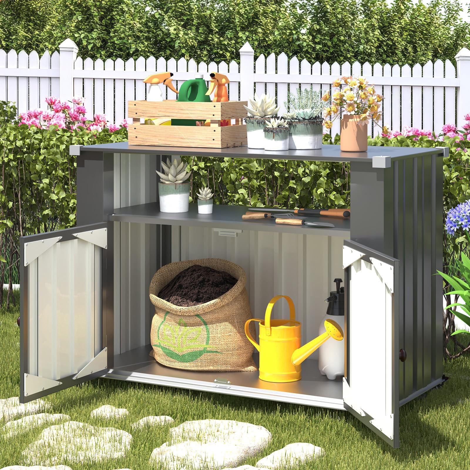Outdoor Grill Table with Storage Cabinet
