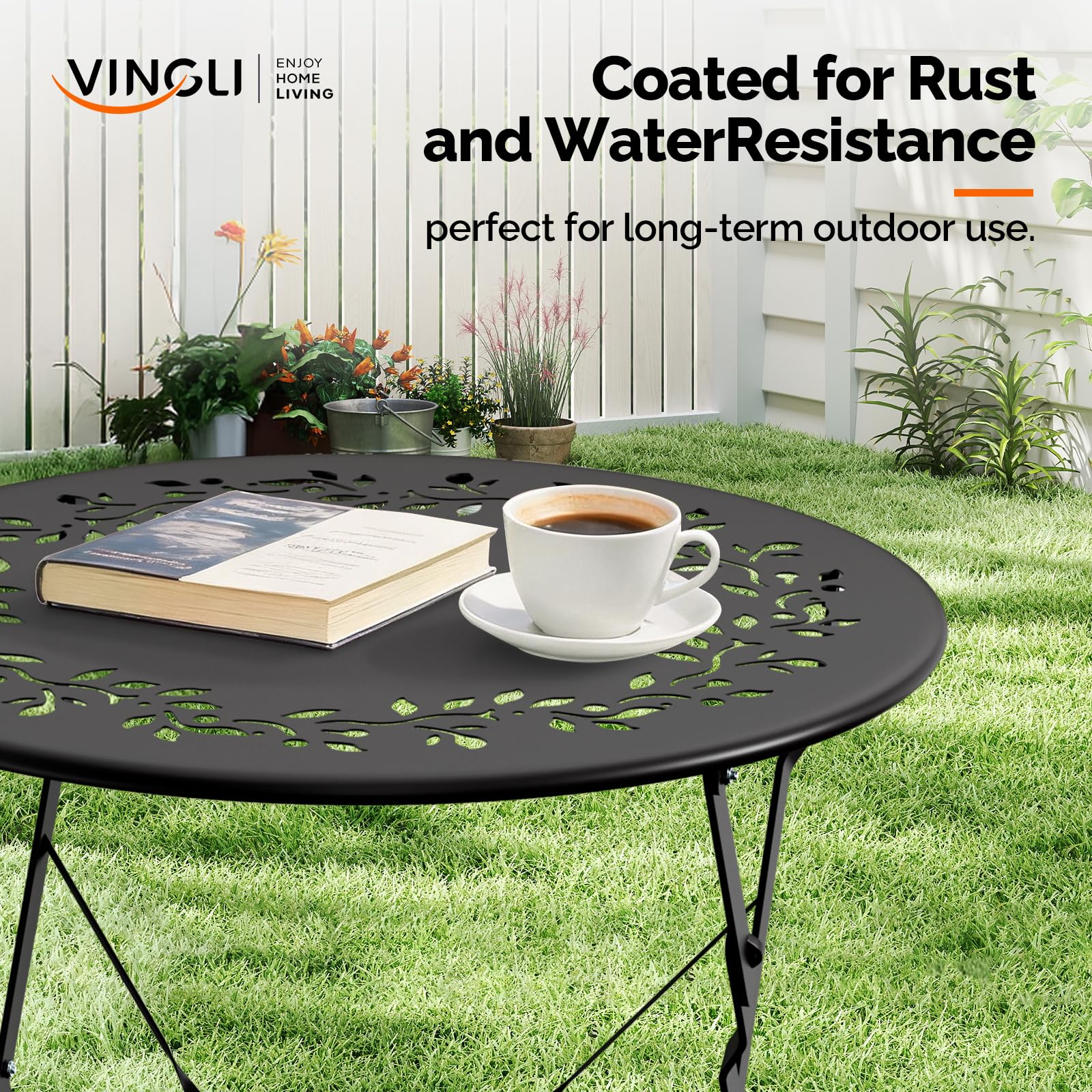 Outdoor Folding Bistro Set with Cushions – 3 Piece
