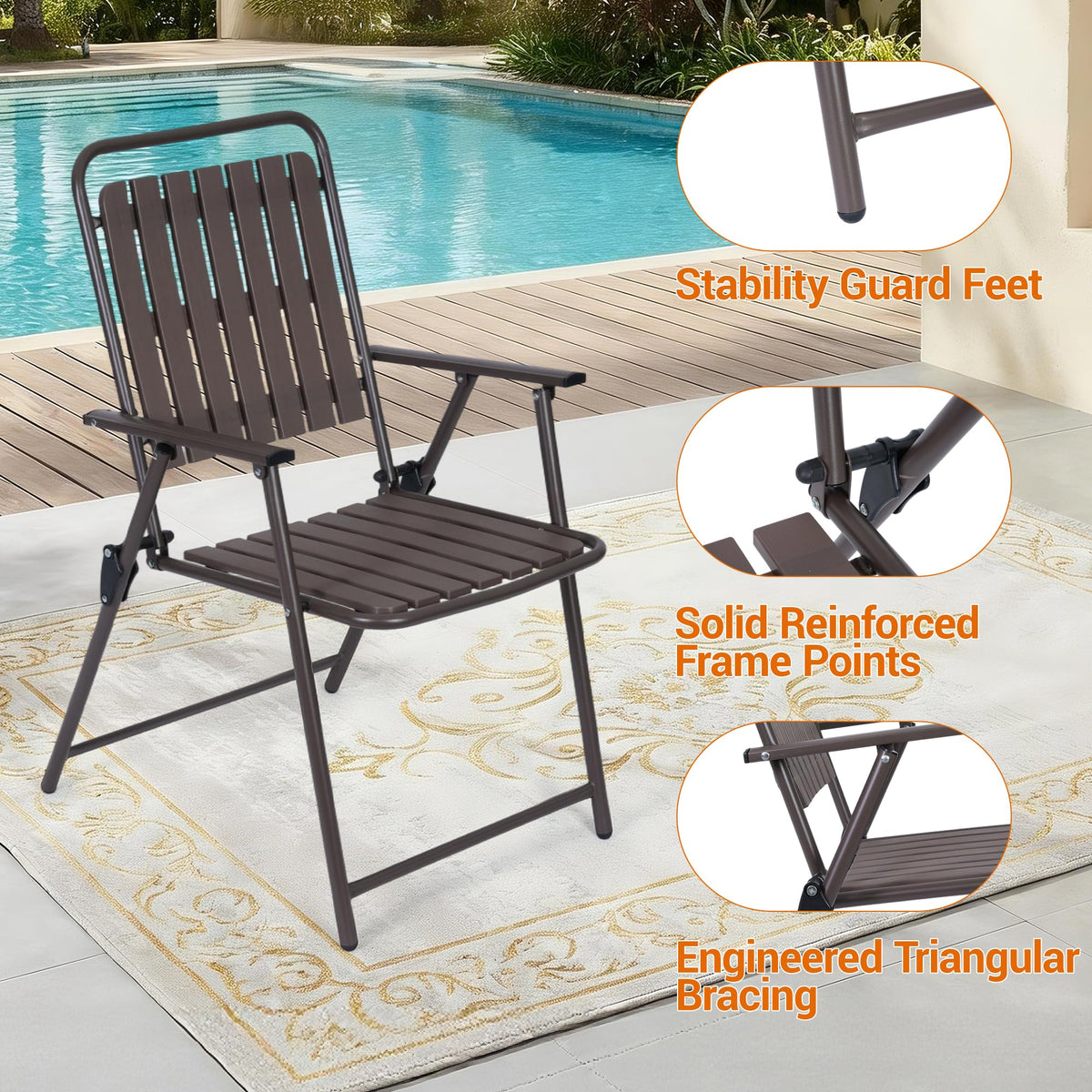 3-Piece Folding Bistro Set, Space-Saving, Waterproof Chairs & Table, Brown