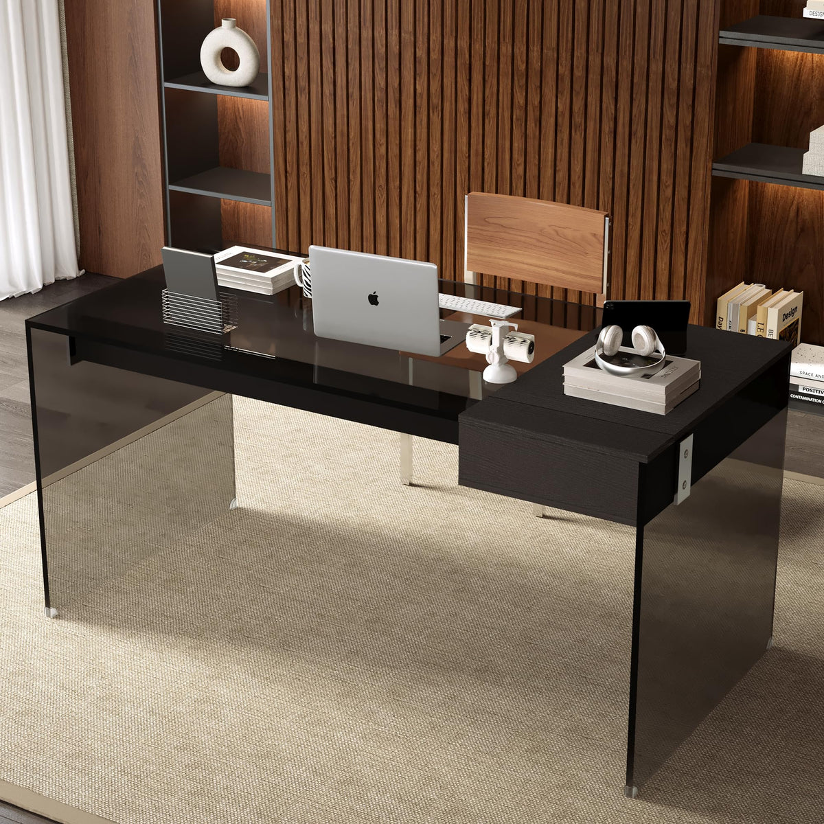 Black Glass Desk with Drawer