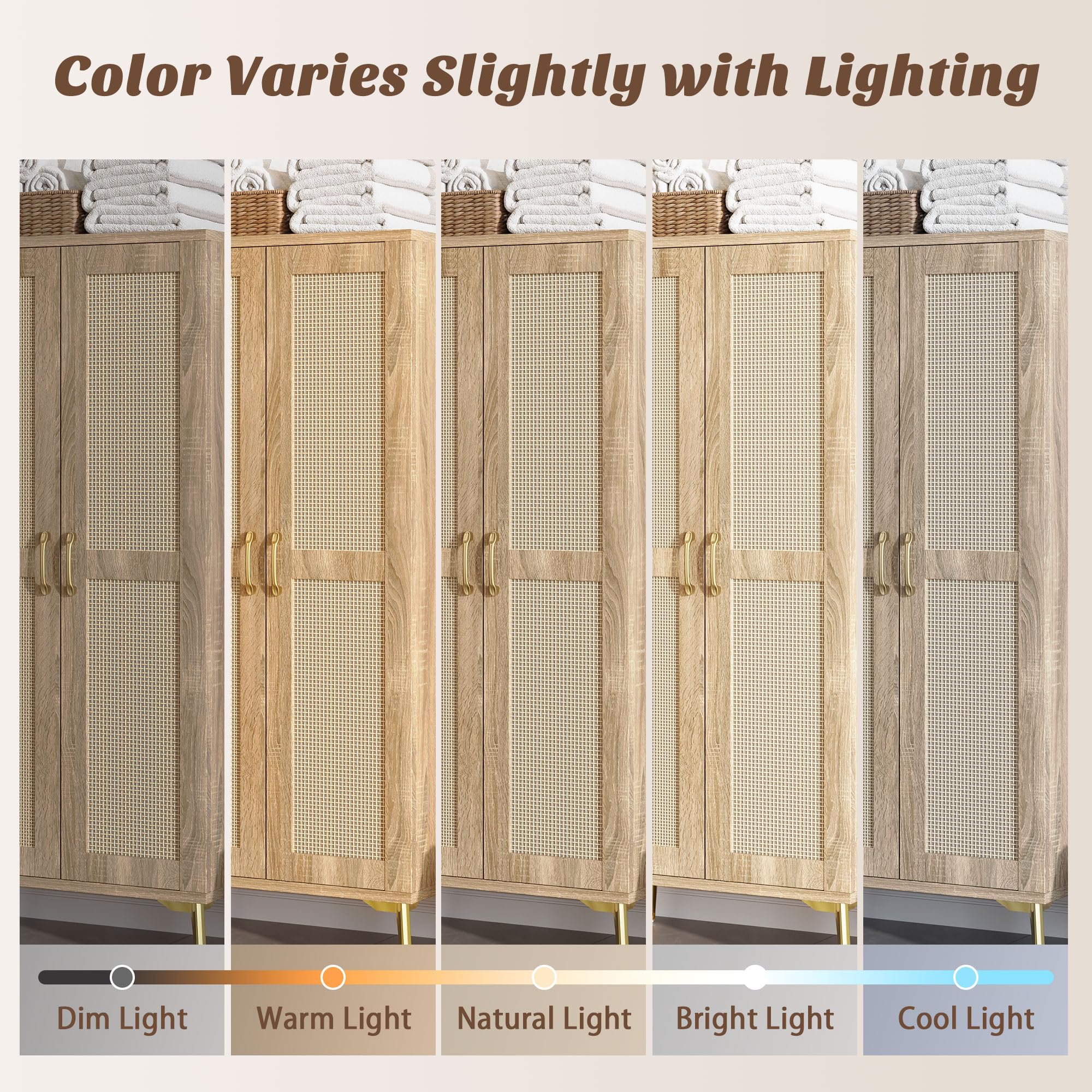 JASIWAY Tall Bathroom Storage Cabinet with Doors and Shelves, 57" Linen Floor Storage Cabinet for Laundry Entryway, Wood Freestanding Pantry with Metal Handle, Adjustable Shelves, Anti-Tipping Device