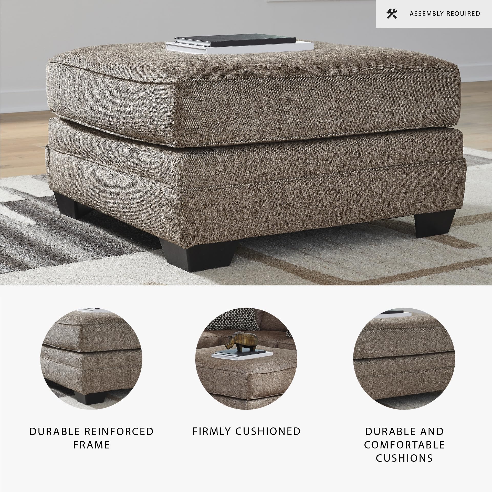 Signature Design by Ashley Cannonbrook Contemporary Oversized Accent Ottoman with Foam Cushion, Taupe