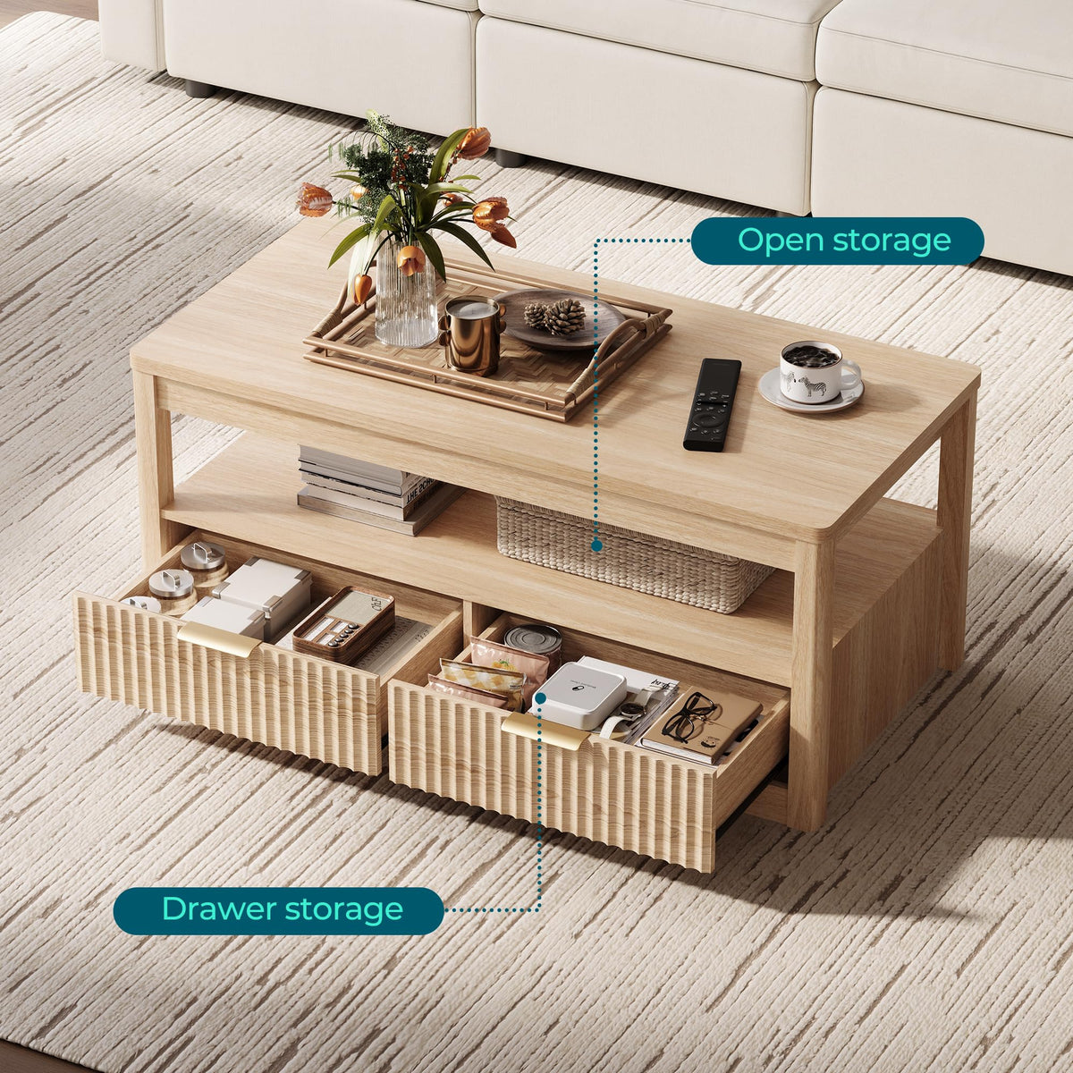 Oak Fluted Storage Coffee Table