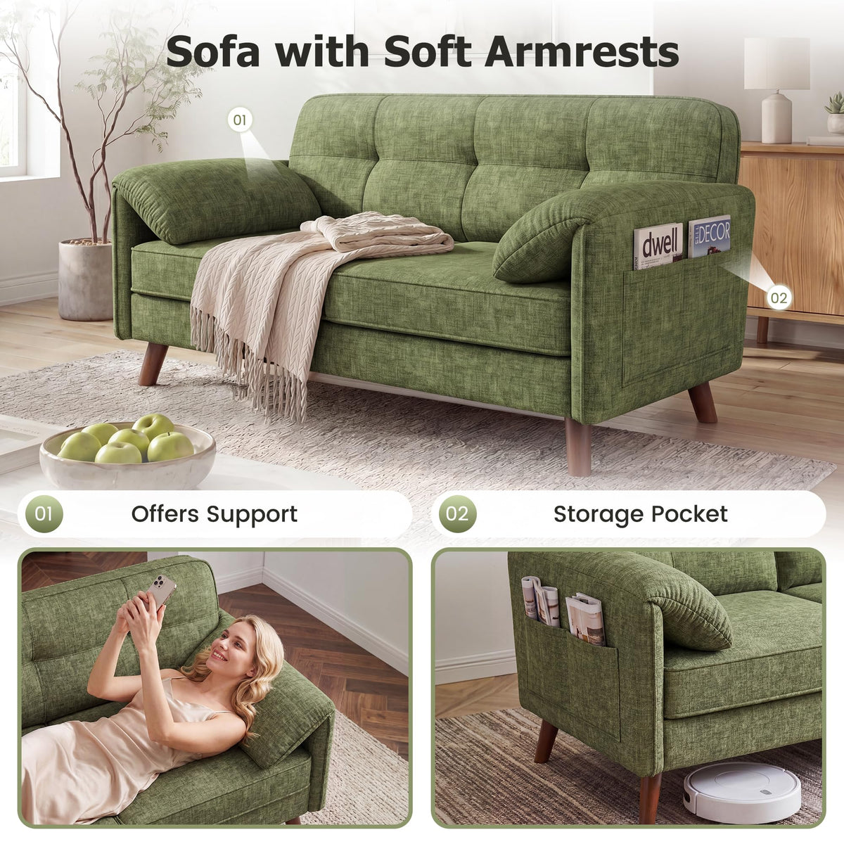 Chenille Loveseat with Storage Pockets