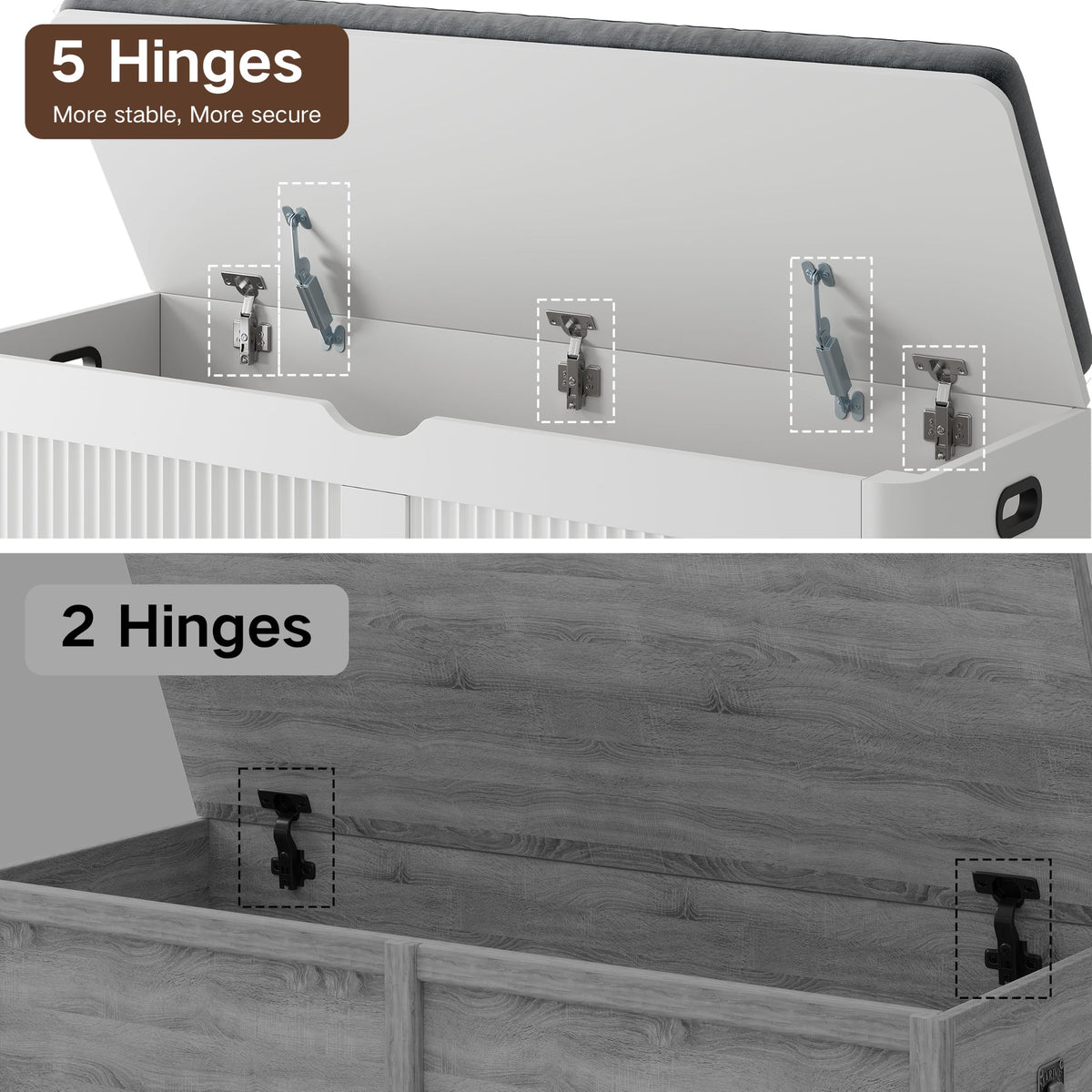 47.3"W Fluted Storage Chest with Padded Seat Cushion, Curved Profile, White