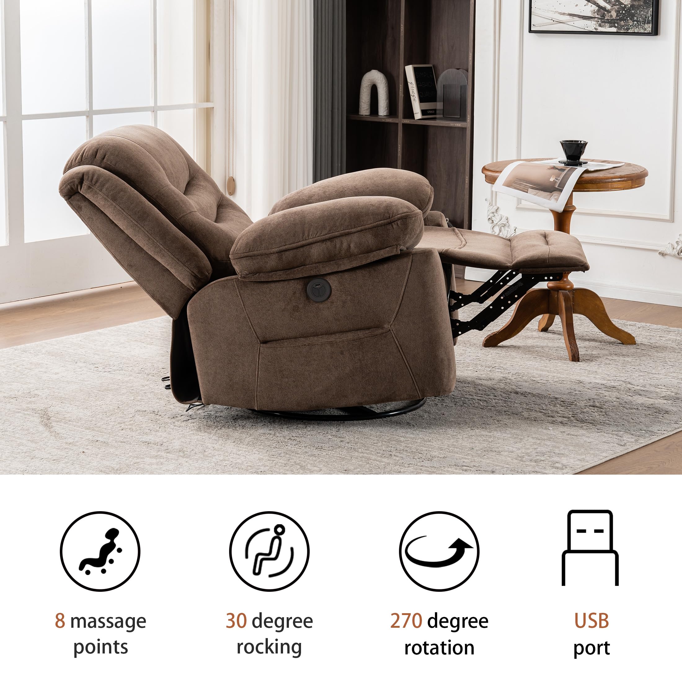 Power Swivel Rocker Recliner with Massage & Heat