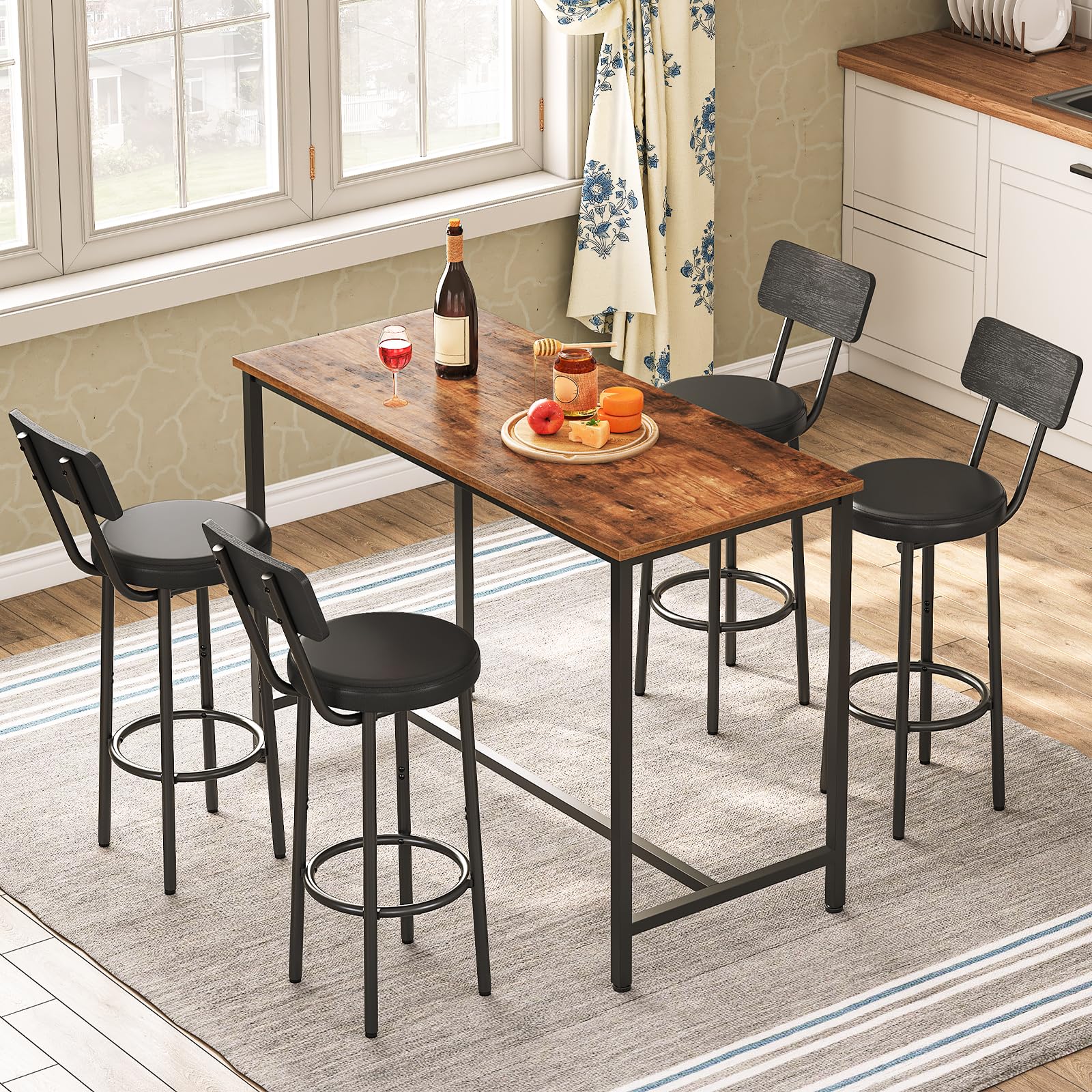 Bar Stools Set of 2 with Back & Footrest
