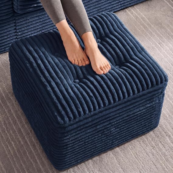 Corduroy Pouf Ottoman with Dual-Layer Support