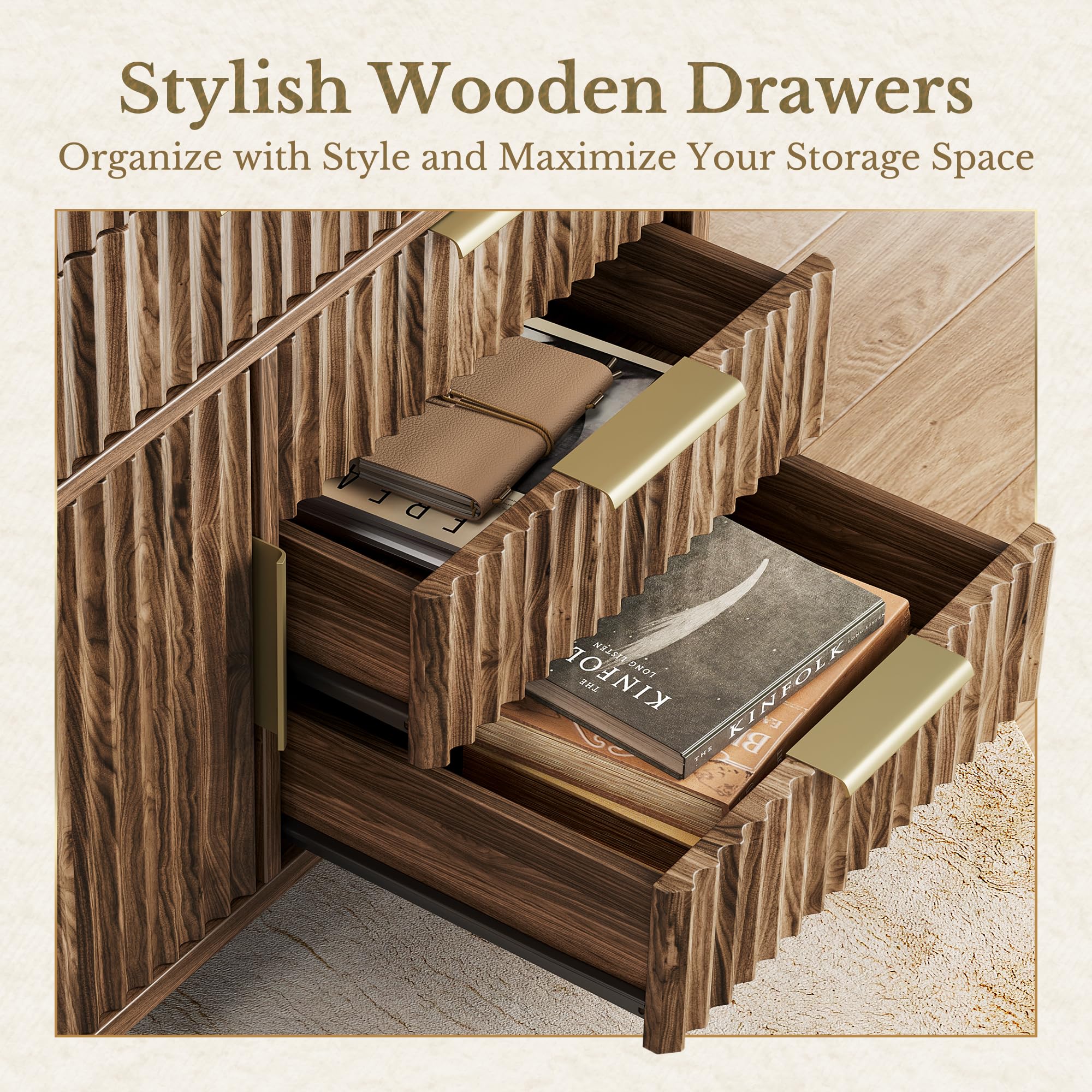 Fluted Mobile File Cabinet with 5 Drawers