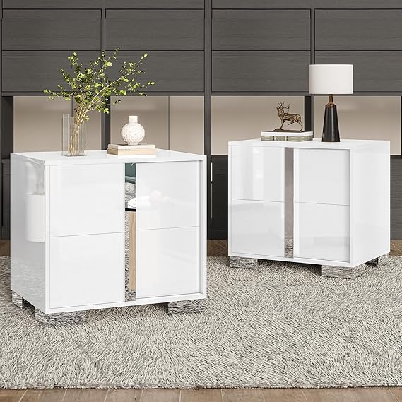 High Gloss Nightstand with 2 Drawers