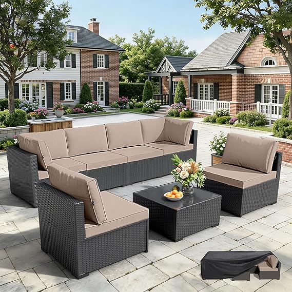 7-Piece Outdoor Rattan Sectional Sofa Set