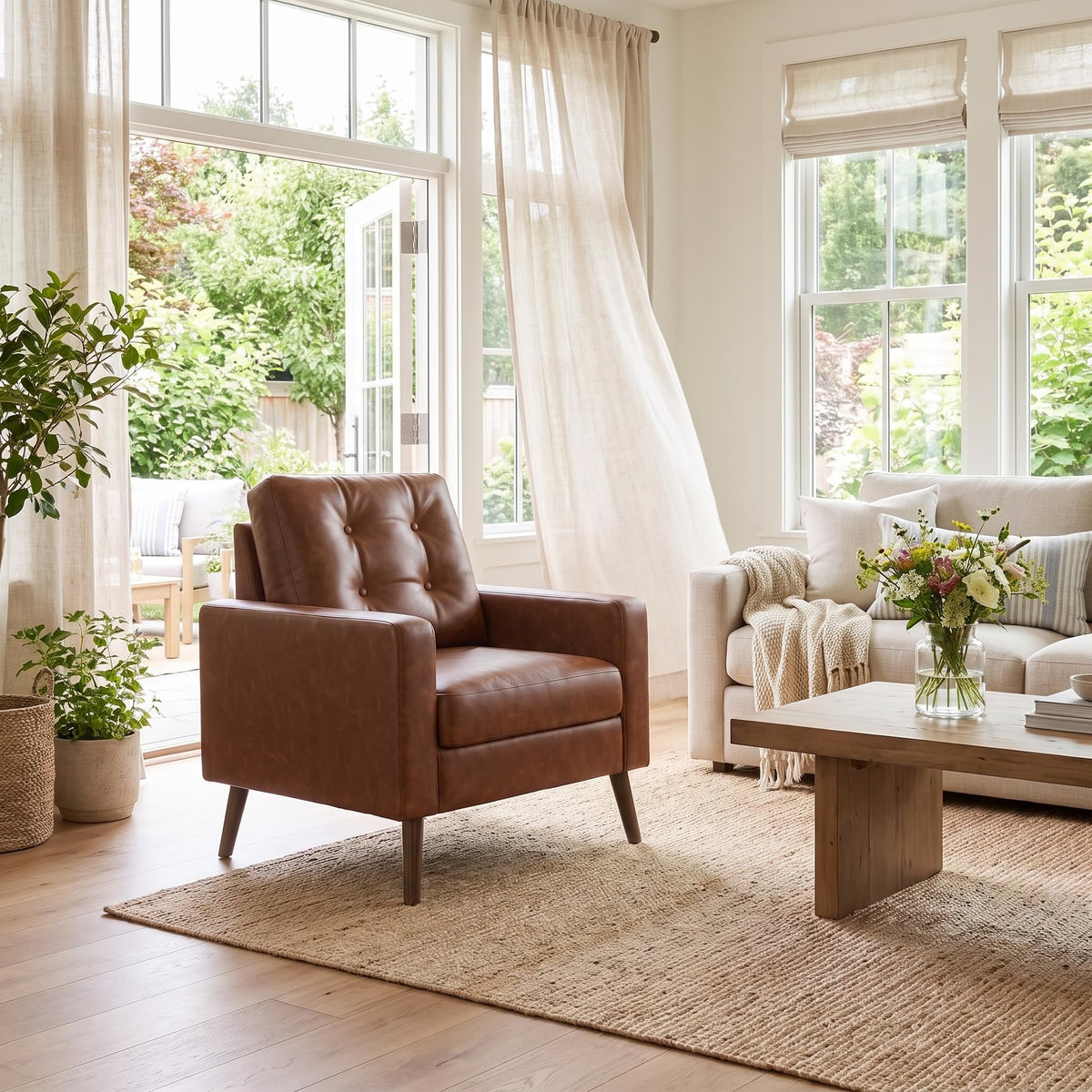 Mid-Century Faux Leather Armchair