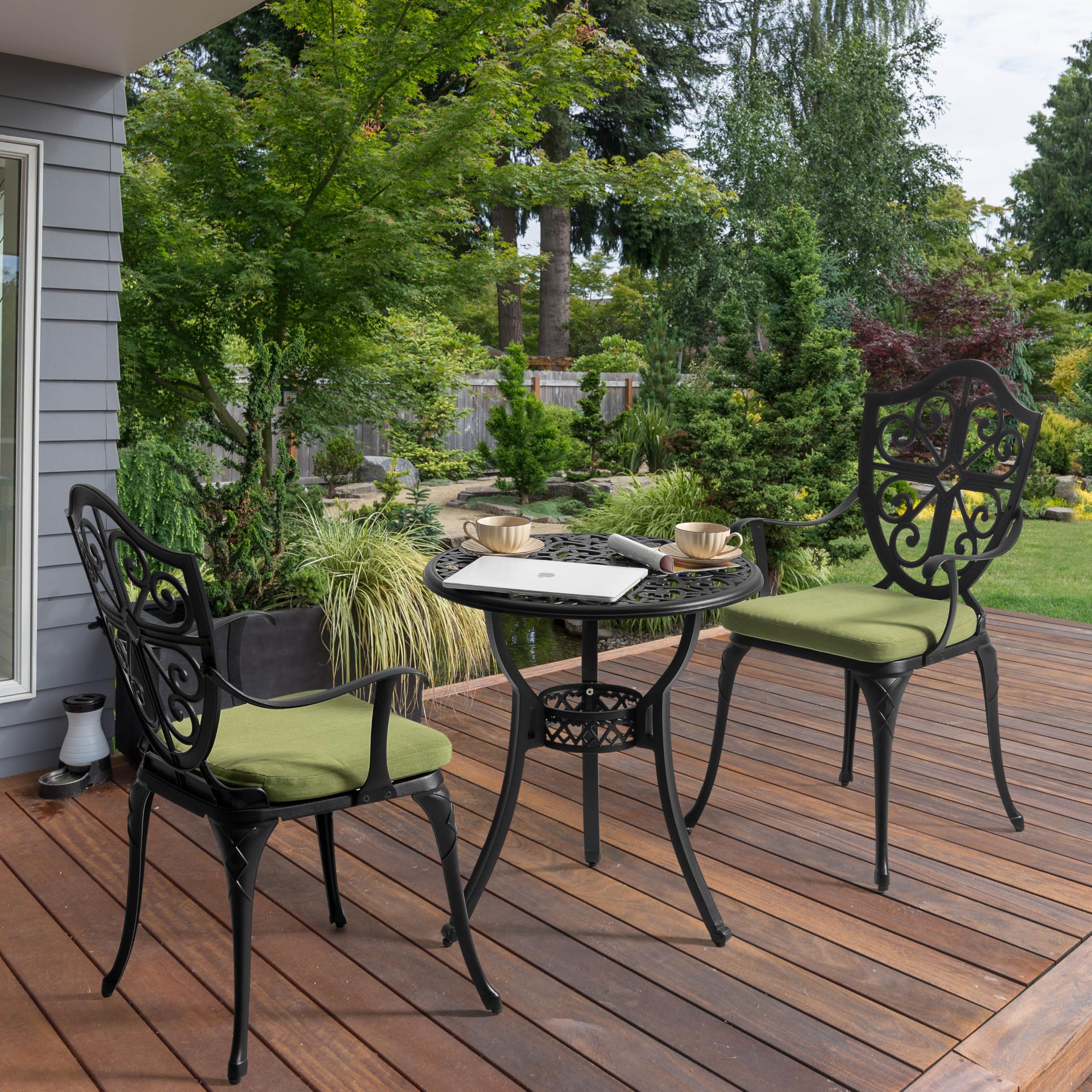 3-Piece Cast Aluminum Bistro Set with Cushions